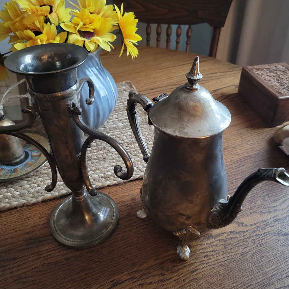 Vintage Silver Teapot and Vase